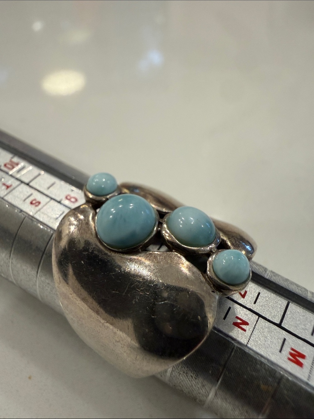 NK Sterling silver ring with larimar stones, size 7.5-8
